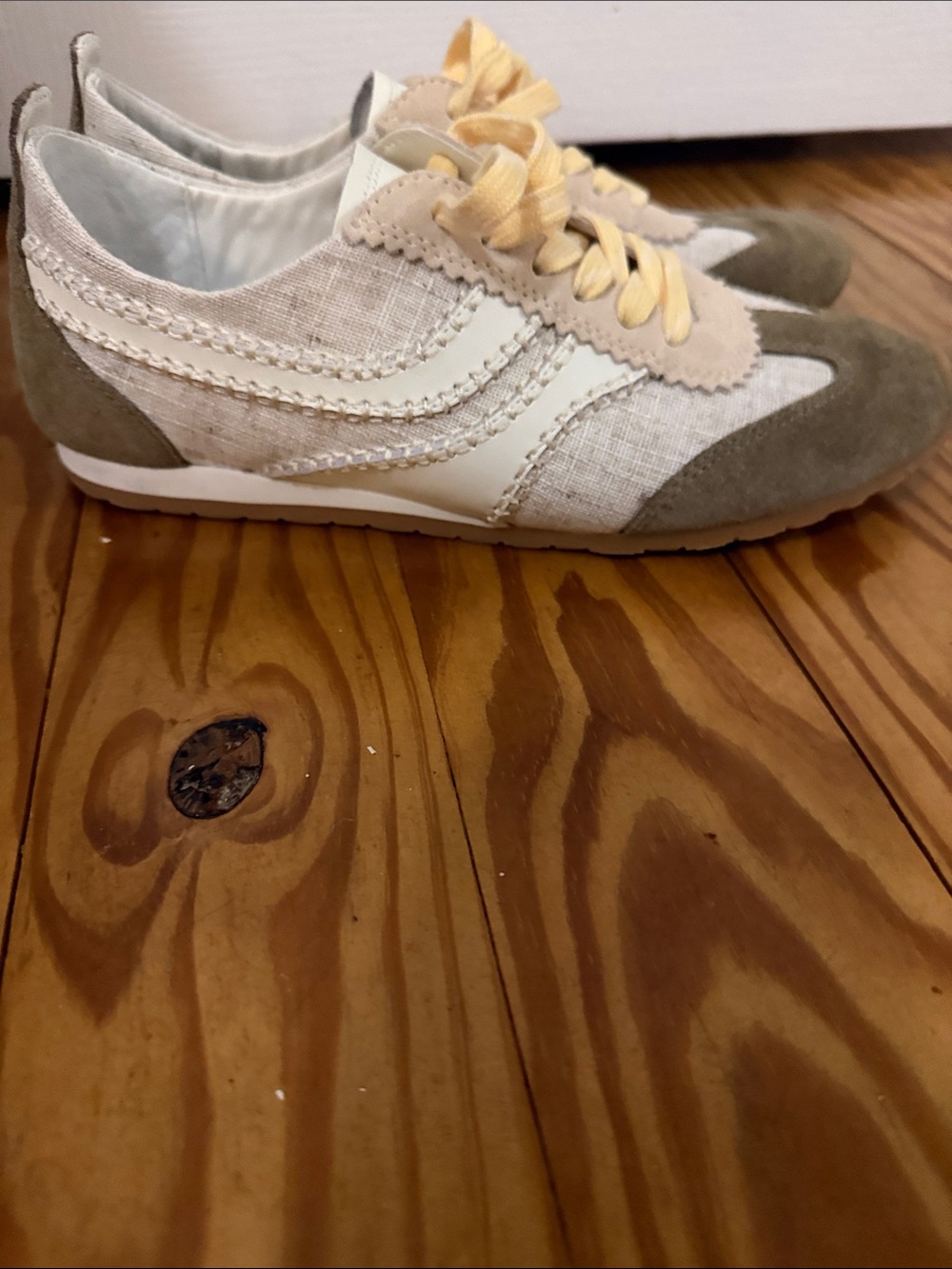 Dolce Vita Suede & Fabric Sneakers in Olive and Cream - Casual Lace-Up